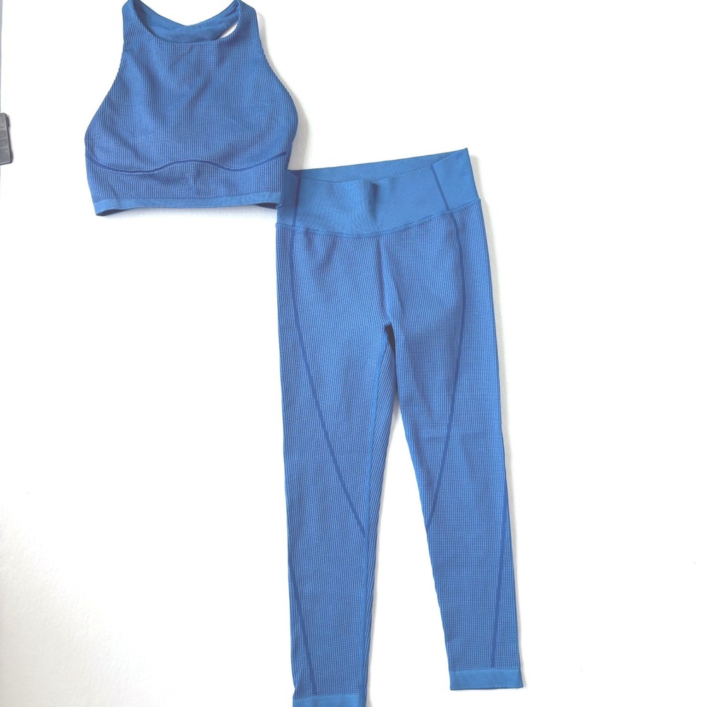 Offline by Aerie Blue Waffle Knit Sports Bra Leggings Activewear Set Sz Large